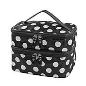 Unique Bargains Cuty Double Layer Travel Portable Cosmetic Bag, Polka Pattern Zipped Toiletry Purse Handbag Makeup Organizer With Mirror(+White )