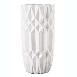 Urban Trends Collection Ceramic Round Vase with Embossed Crystal Pattern Design Body LG Gloss Finish White