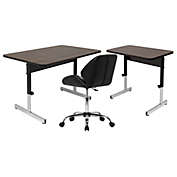 SD Studio Designs Glencoe 3 Piece Height Adjustable Office Set-Desk, Utility Table and Task Chair - Black/Walnut