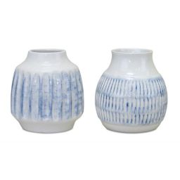 Melrose Set of 2 Blue and White Notched Planter Vases 6\