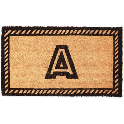 Bordered Monogram Estate Coir Door Mat Black and Gold Letter