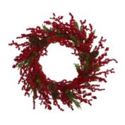 Nearly Natural Cypress Artificial Christmas Wreath with Berries and Pine Cones, 34-Inch, Unlit