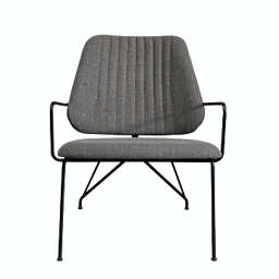 Gingko Taylor Grey Modern Lounge Arm Chair with Matte Black Steel Legs (Leather Back & Upholstered Seat)