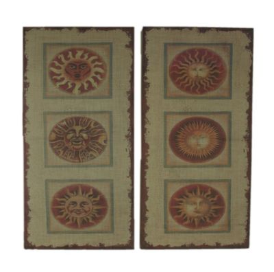 Zeckos Faces of the Sun 2 Piece Distressed Burlap Canvas Print Set