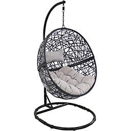 Sunnydaze Jackson Hanging Egg Chair with Gray Cushions and Stand Set