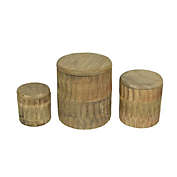 Things2Die4 Set of 3 Hand Carved Wooden Canister Decorative Storage Container Kitchen Decor