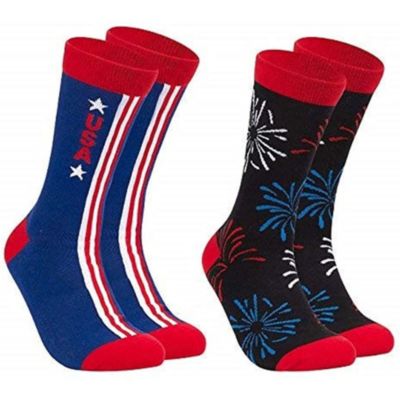 Toe-Tally Sox Patriotic Crew Socks for Women and Men, American Flag and Fireworks Design (2 Pairs)