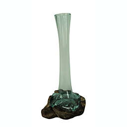Things2Die4 Glass On Teak Driftwood Molten Sculptural Bud Vase