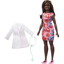 Barbie Doctor Doll, Brunette Hair, Curvy Shape, Doctor Coat, Print Dress, Stethoscope