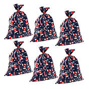 Juvale 6 Pack Candy Cane Gift Sack, Large Plastic Christmas Gift Bags With Strings, 3x4 Navy Blue Xmas Stocking