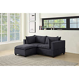 Contemporary Home Living 6.75' Iron Gray Madison Home Essentials Fabric Sectional Loveseat Ottoman