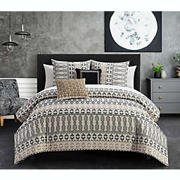 Chic Home Gabriella Cotton Comforter Set Farmhouse Theme Geometric Striped Pattern Design Bedding - 5-Piece - Queen 90x92