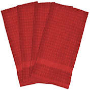 Contemporary Home Living Set of 4 Solid Red Rectangular Kitchen Waffle Dish Towels 28"
