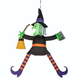 Gemmy Airblown Crashing Witch w/Spell Book , 5 ft Tall, Black