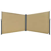 Outsunny 20&#39; Double Retractable Patio Side Awning Garden Sun Shade with UV-Fighting Screen, Auto Pull-Back Function, & Steel Frame, Outdoor or Indoor Use, Beige