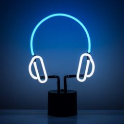 Amped & Co Headphones Neon Desk Light, Real Neon, Blue and White, Large 13x9 inches, Home