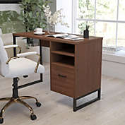 Merrick Lane Brighton Rustic Computer Desk with Shelving and Storage Drawer Metal Frame Pedestal Base Home Office Desk