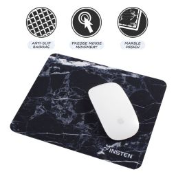 Insten Marble Mouse Pad, Premium Super Smooth Stylish Marble Computer Mouse Pad with Waterproof Coating, Non Slip Base, Black Marble (8.6\