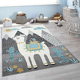 Paco Home Kid?s Rug for Nursery with Llama and Mountains in Grey Blue Cream