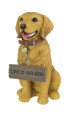 DWK Corporation 12.75 Inch Tall Harley the Golden Retriever Dog Realistic Lifelike Statue with Reversible Sign
