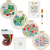 Bright Creations Hand Embroidery Kit, Yarn, 4 Floral Patterns, Hoops, Needles, Scissors (14 Pieces)