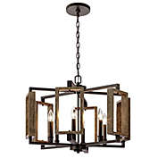 Slickblue 6-Light Dimmable Aged Bronze Farmhouse Pendant with Wood Accents Chandelier
