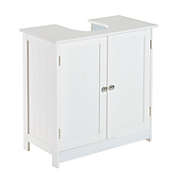 HOMCOM 24" Under Sink Storage Cabinet with 2 Doors and Shelves, Pedestal Sink Bathroom Vanity Furniture, White
