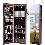 Yeah Depot Fashion Simple Jewelry Storage Mirror Cabinet With LED Lights Can Be Hung On The Door Or Wall