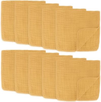 Muslin Burp Cloths 6 Pack Large 100% Cotton Hand Washcloths 6 Layers Extra Absorbent and Soft by Comfy Cubs (Turmeric, Pack of 10)