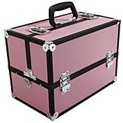 Inq Boutique SM-2083 Aluminum Alloy Makeup Train Case Jewelry Box Organizer Pink--YS