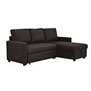ACME Fabric Upholstered Sectional Sofa with Pull Out Sleeper and Hidden Storage, Black- Saltoro Sherpi