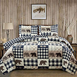 Market & Place Orson Bear 3-Piece Reversible King Quilt Set in Navy/Taupe