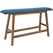 Sunnydaze Indoor Wooden Counter-Height Dining Bench - Weathered Oak Finish with Blue Cushion