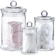 Glass Apothecary Jars With Lids - Set Of 3 - Small Glass Jars For Bathroom Storage / Qtip