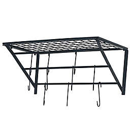 Infinity Merch Kitchen Wall Pot & Pan Rack With 10 Hooks in Black