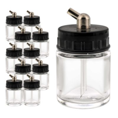 Master Airbrush 10 Pack Master Airbrush TB-003, 3/4 oz Glass Jar Bottles with 60 degree Down Angle Adaptor Lid Assembly, Single-Action Siphon
