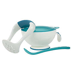Nuby Garden Fresh Mash N' Feed Bowl with Spoon and Food Masher (White/Blue)
