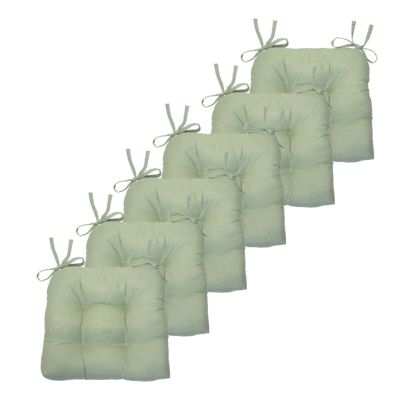 Kate Aurora Country Living Plush Solid Colored Country Farmhouse Reversible Chair Cushions/Pads With Tear Proof Ties - Green - 6 Piece