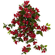 Nearly Natural 28" Bougainvillea Hanging Bush Artificial Plant (Set of 2) UV Resistant (Indoor/Outdoor) Red