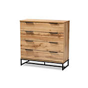 Baxton Studio Reid Modern and Contemporary Industrial Oak Finished Wood and Black Metal 4-Drawer Dresser
