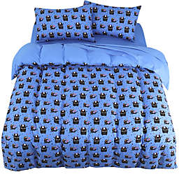 PiccoCasa Cuty Kids Kids Duvet Cover Set, 5 Piece Bedding Set Soft Fade & Wrink Small Black Cartoon Print with 2 Pillowcases Fitted Sheet Flat Sheet Full