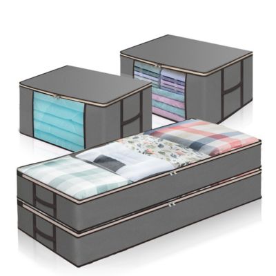 Stock Preferred 4-Pieces Under Bed Storage Organizer Bins in Dark Grey