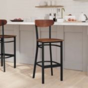 Emma and Oliver Yara Industrial Barstool with Black Rolled Steel Frame and Solid Wood Seat in Walnut Finish - 500 lbs. Static Weight Capacity