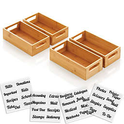 mDesign Bamboo Storage Bin for Home Office Desk, 32 Labels, Set of 4 - Natural