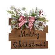 Nearly Natural 20" Flocked Pinecones "Merry Christmas" Door Wall Hanger