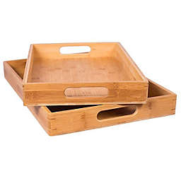 BirdRock Home 2pc Bamboo Serving Trays Set with Handles