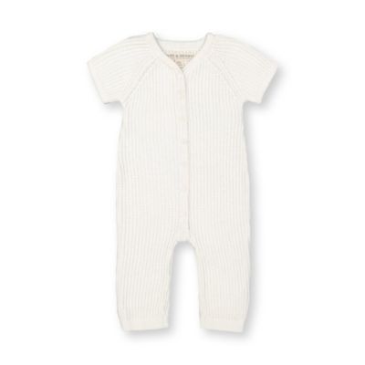 Hope & Henry Baby Short Sleeve Sweater Romper (Soft White Short Sleeve Raglan, 12-18 Months)