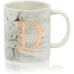 Juvale Rose Gold Letter D Monogram Mug, White Marble Ceramic Coffee Cup (11 oz)