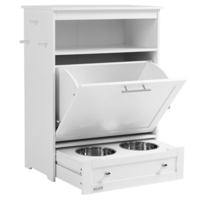 PawHut Pet Feeder Station, Dog and Cat Food Storage Feeding Station, Food Cabinet Pet Storage Organizer, White