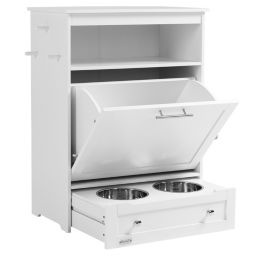 PawHut Pet Feeder Station, Dog and Cat Food Storage Feeding Station, Food Cabinet Pet Storage Organizer, White